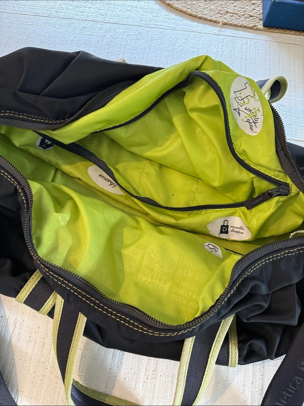 Lululemon Men’s Black Duffel Bag with Lime Trim